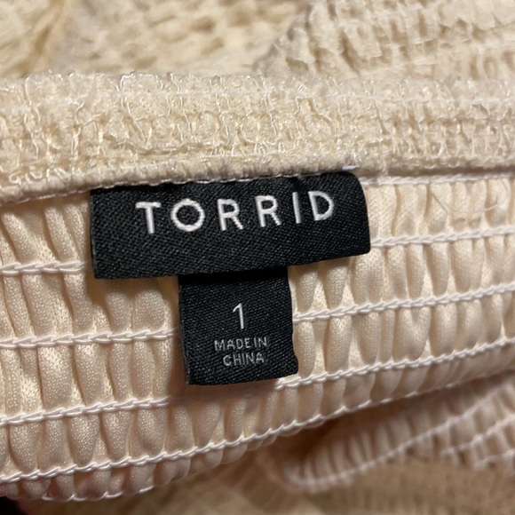 Torrid Ivory Smocked Off Shoulder Lace Top - Picture 4 of 11